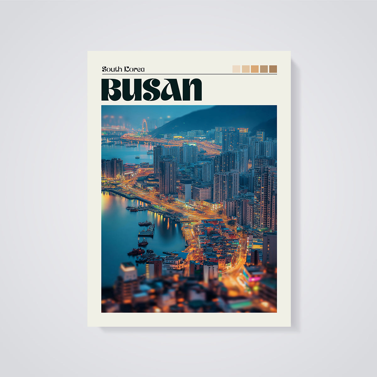Busan City Lights Print unframed on a grey background