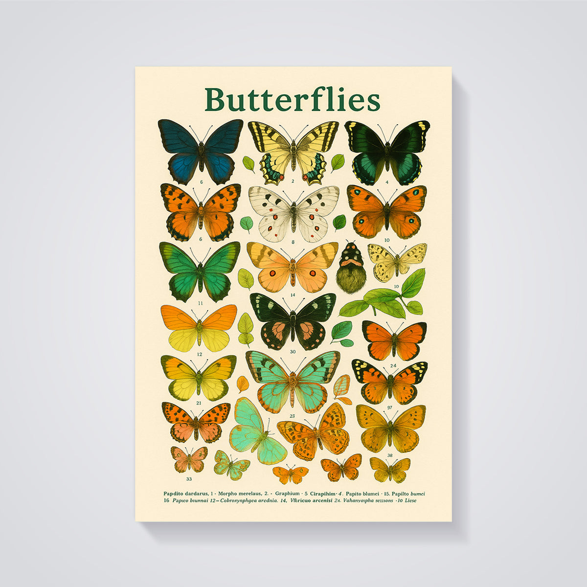 Butterflies Scientific Print unframed on a grey background