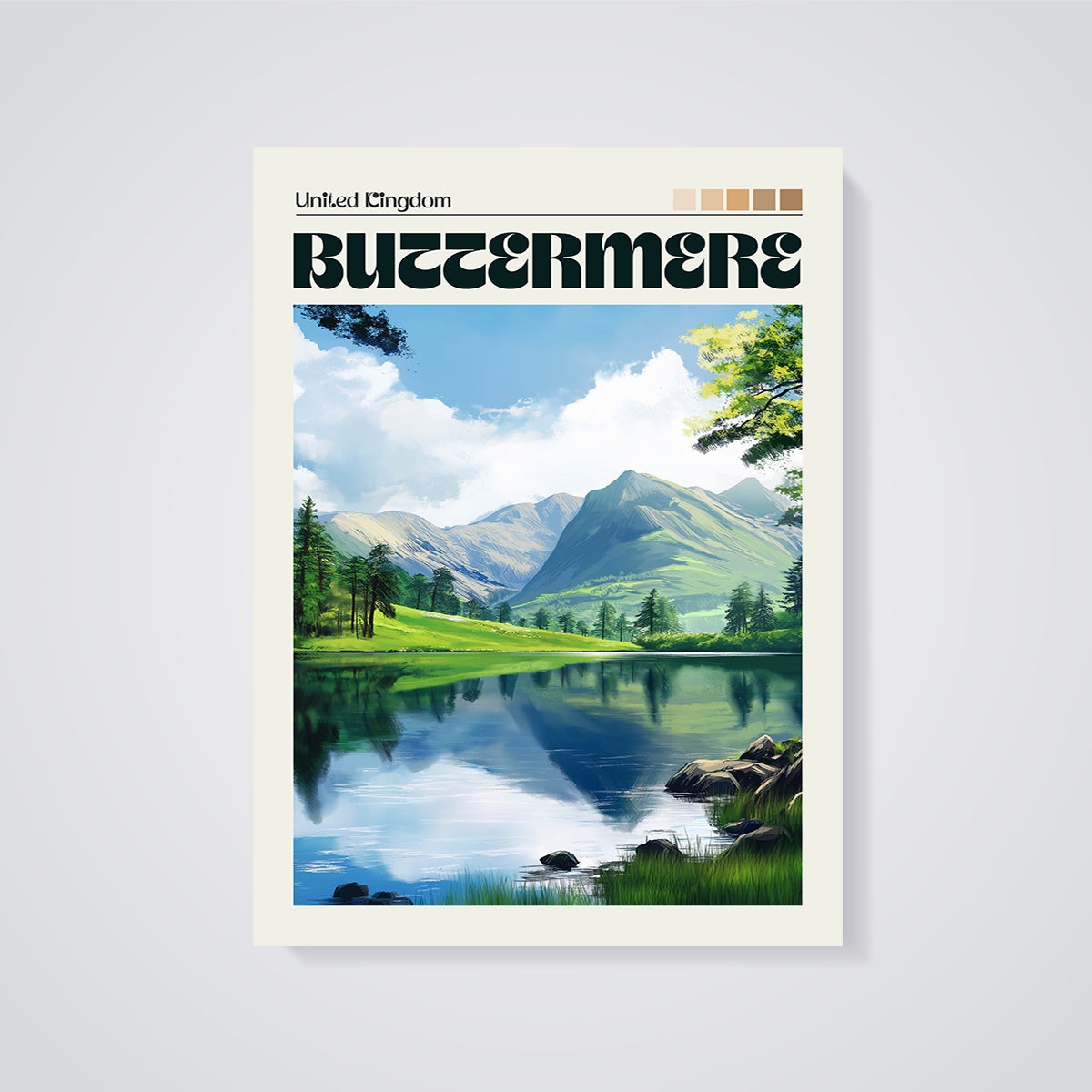 Buttermere Lake District Print unframed on a grey background