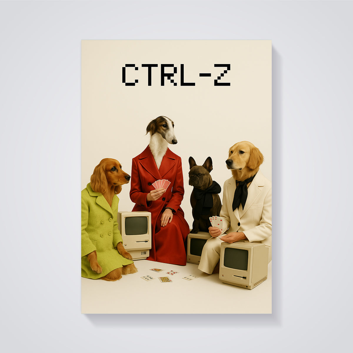 CTRL-Z Retro Computer Dogs Print unframed on a grey background
