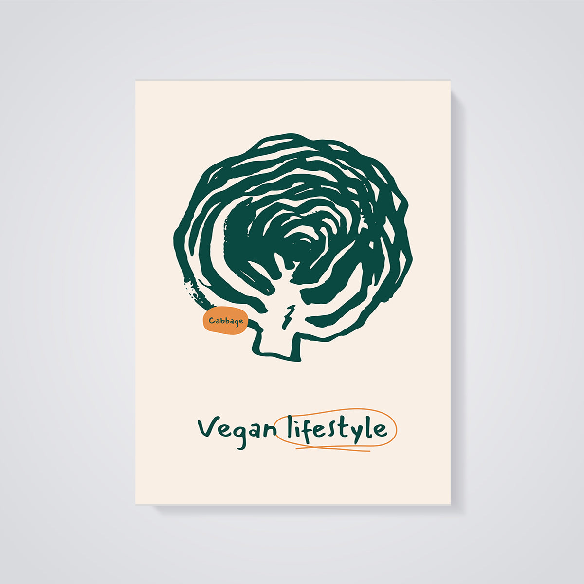 Cabbage Vegan Lifestyle Print unframed on a grey background