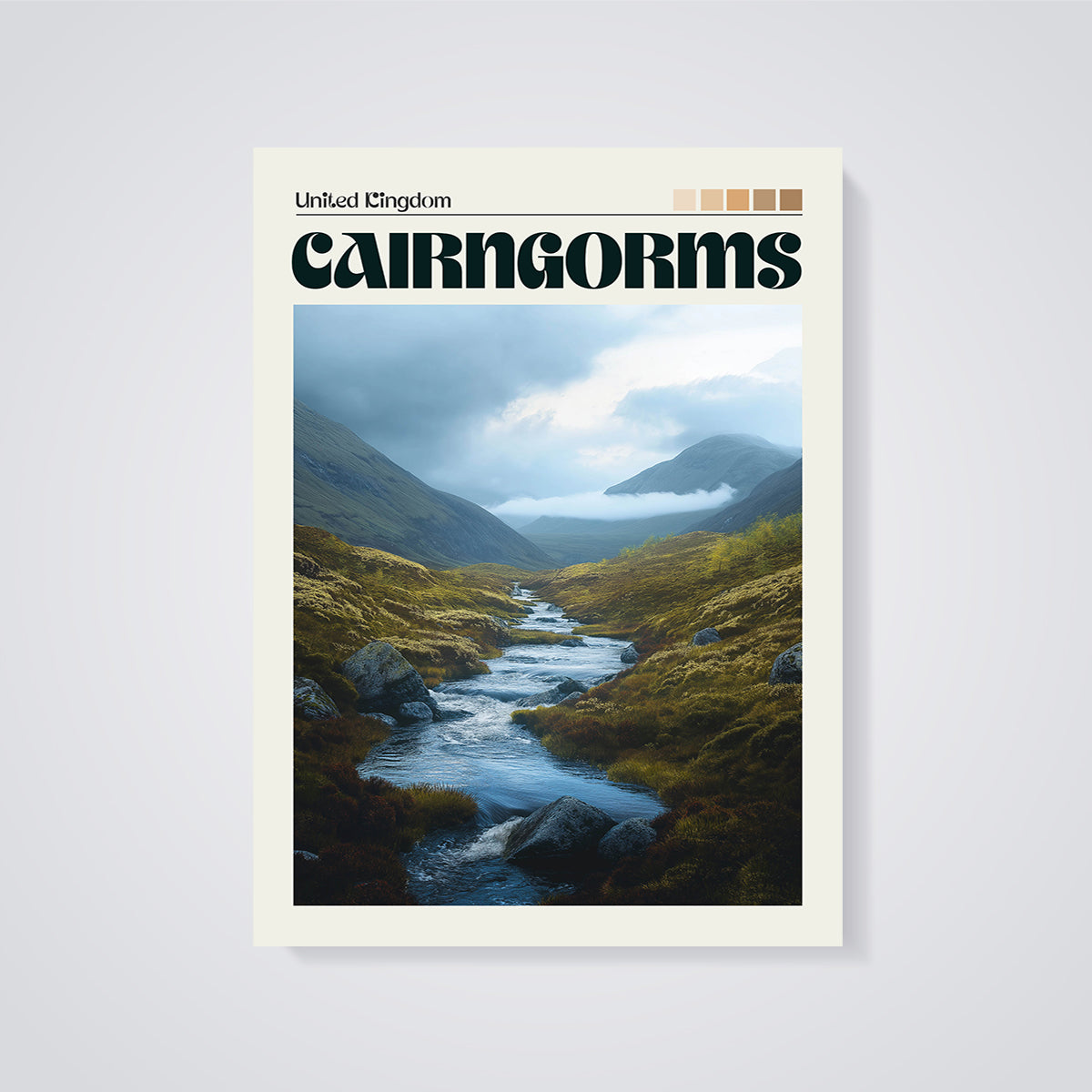 Cairngorms River Landscape Print unframed on a grey background