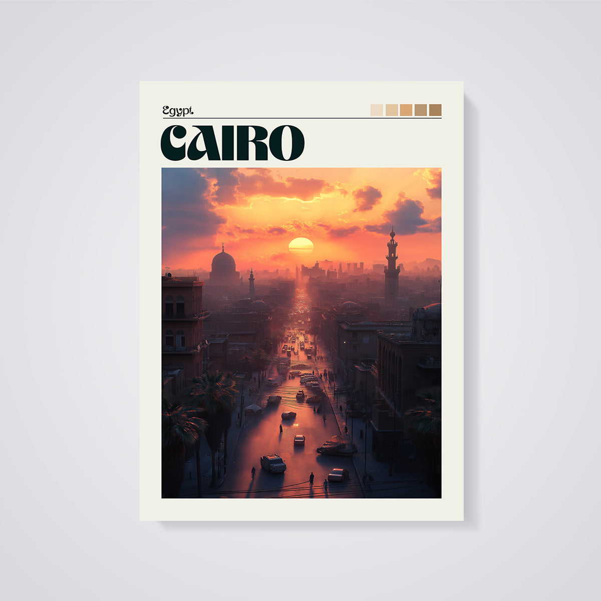Cairo Sunset Cityscape Print unframed on a grey background