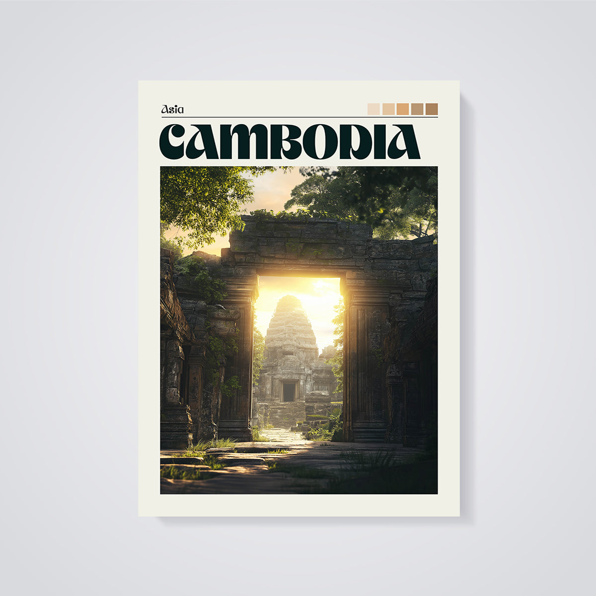 Cambodia Temple Gateway Print unframed on a grey background
