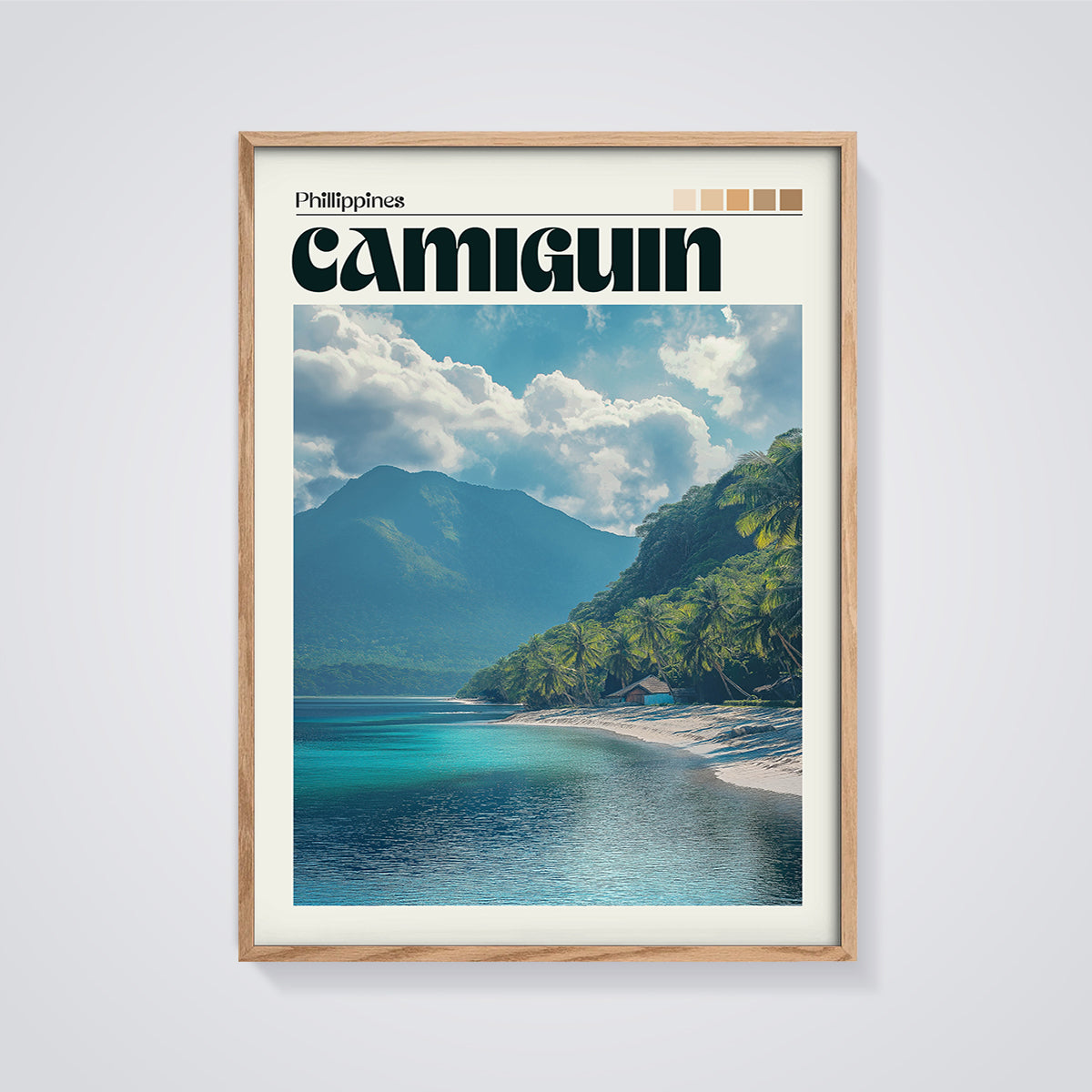 Camiguin Philippines Print framed in oak on a grey background
