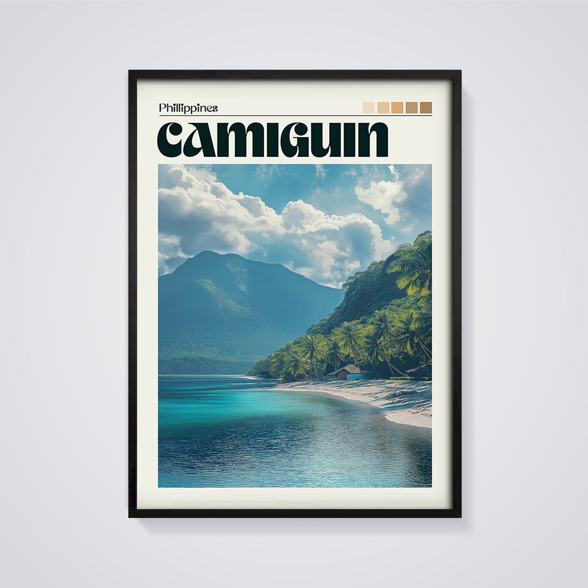 Camiguin Philippines Print framed in black on a grey background