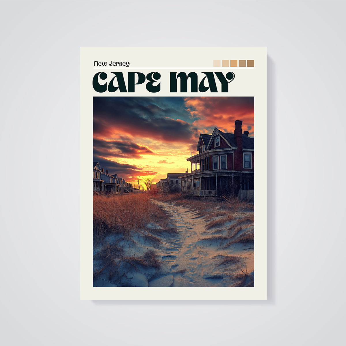 Cape May Sunset Beach Path Print unframed on a grey background