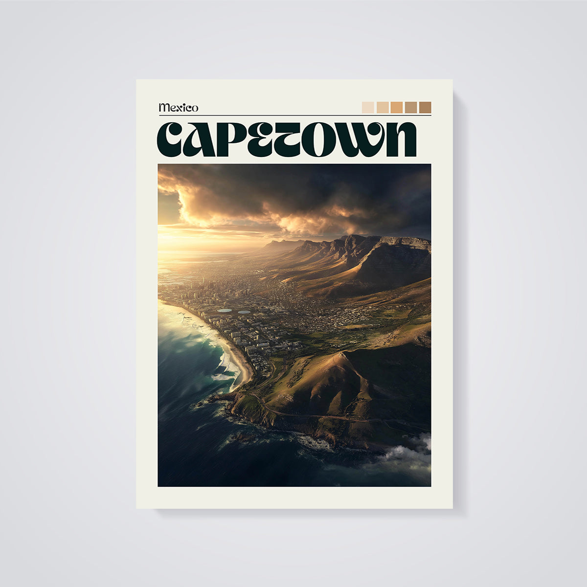 Capetown Coastal City Print unframed on a grey background