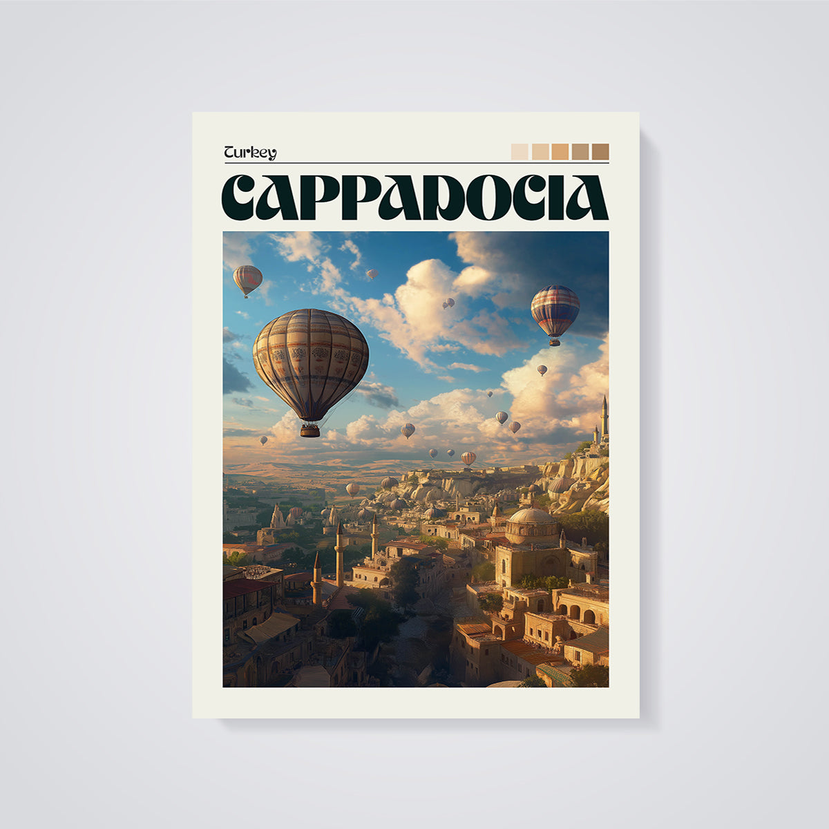 Cappadocia Hot Air Balloons Print unframed on a grey background