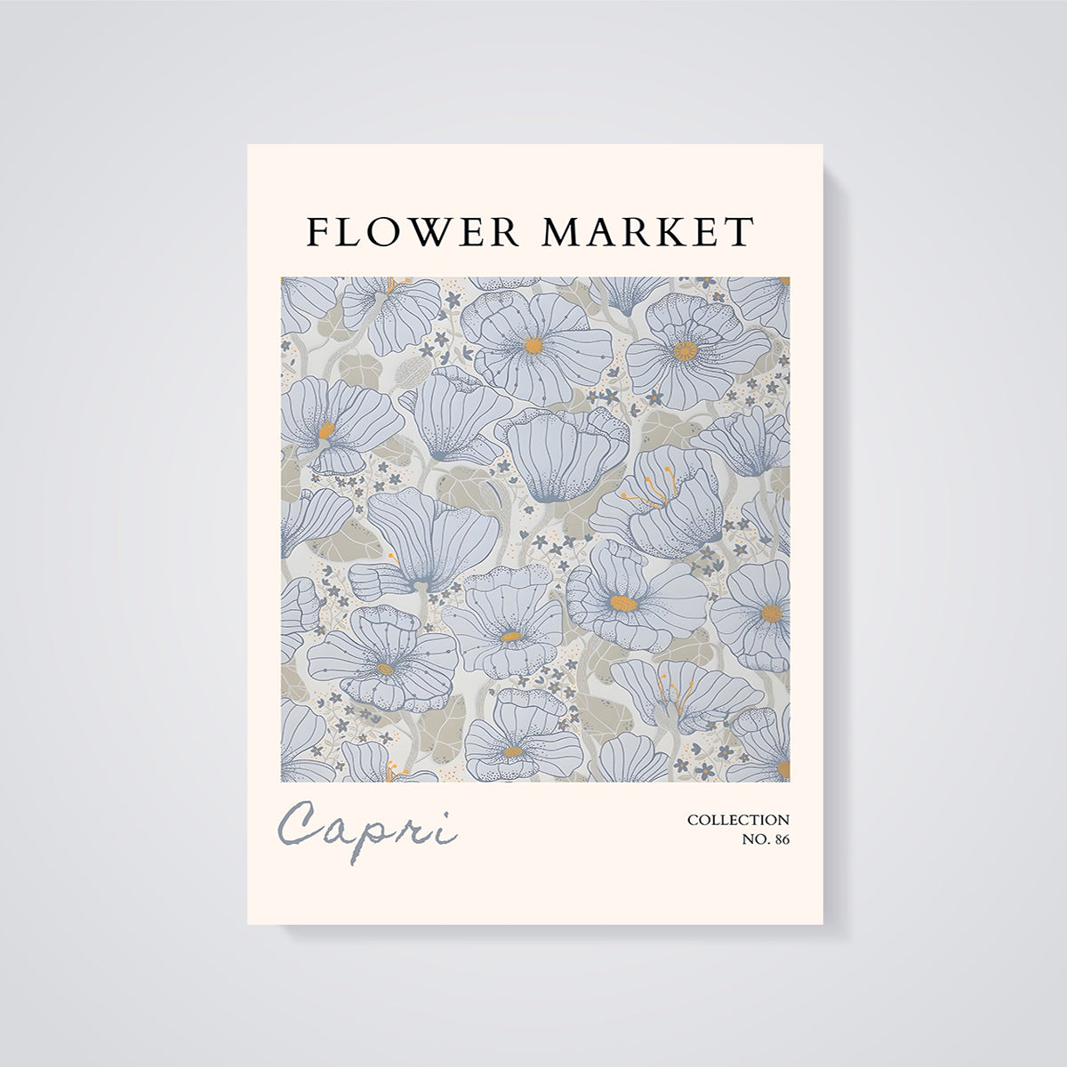 Capri Flower Market Floral Print unframed on a grey background