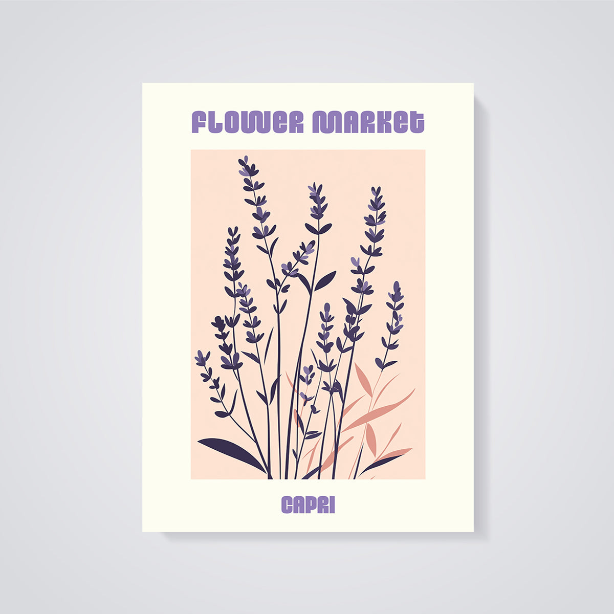 Capri Lavender Flower Market Print unframed on a grey background