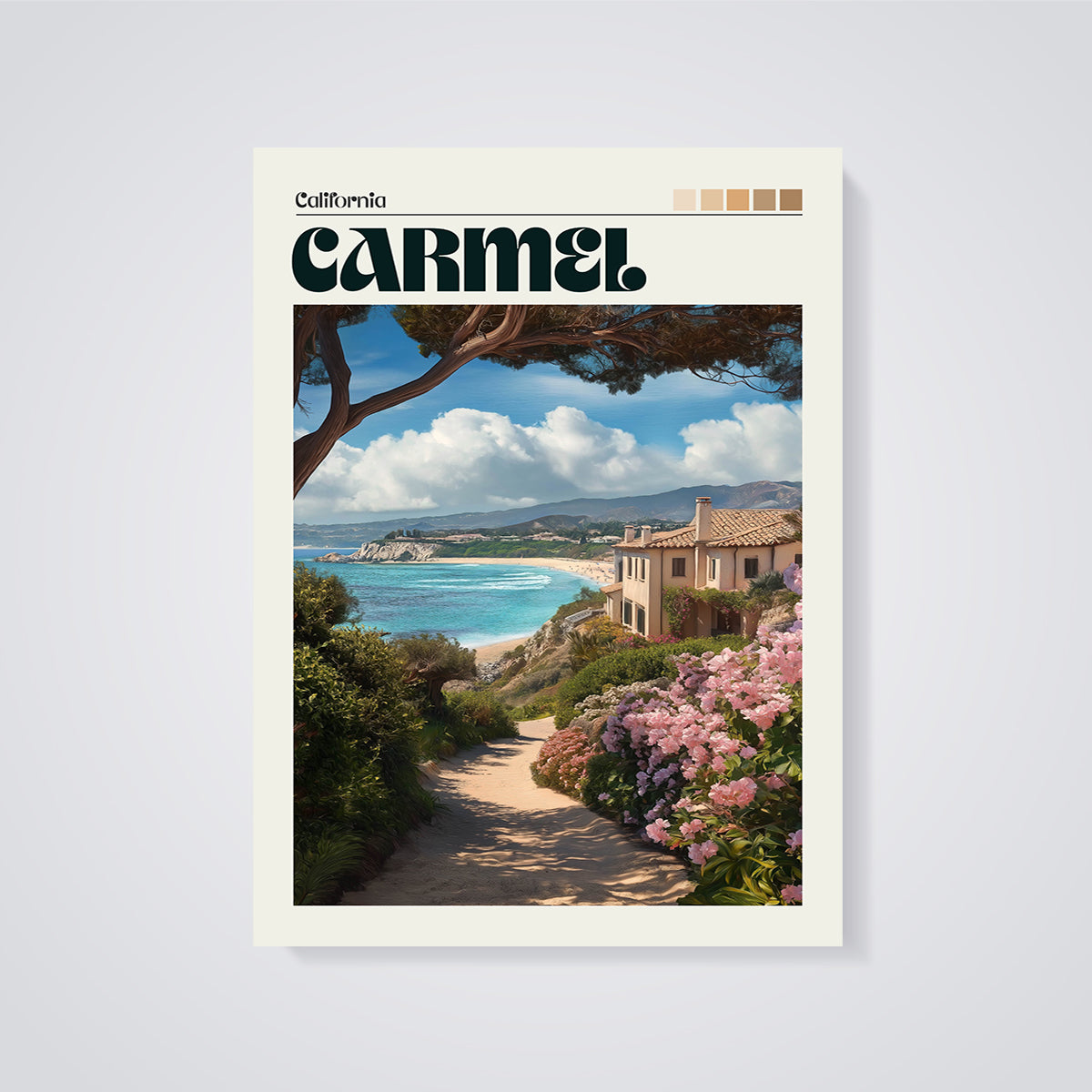 Carmel Beach Path Print unframed on a grey background