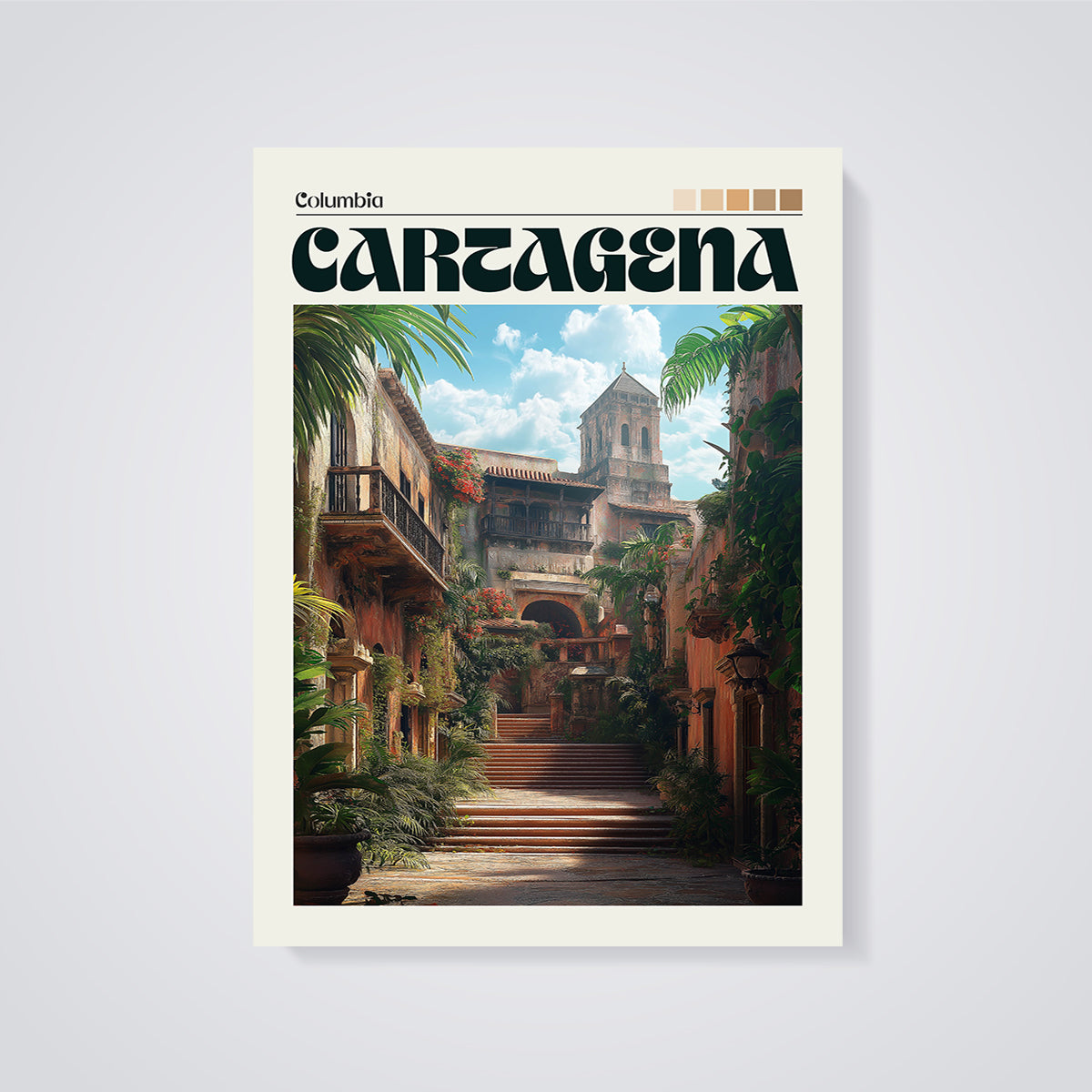 Cartagena Colonial Street Print unframed on a grey background