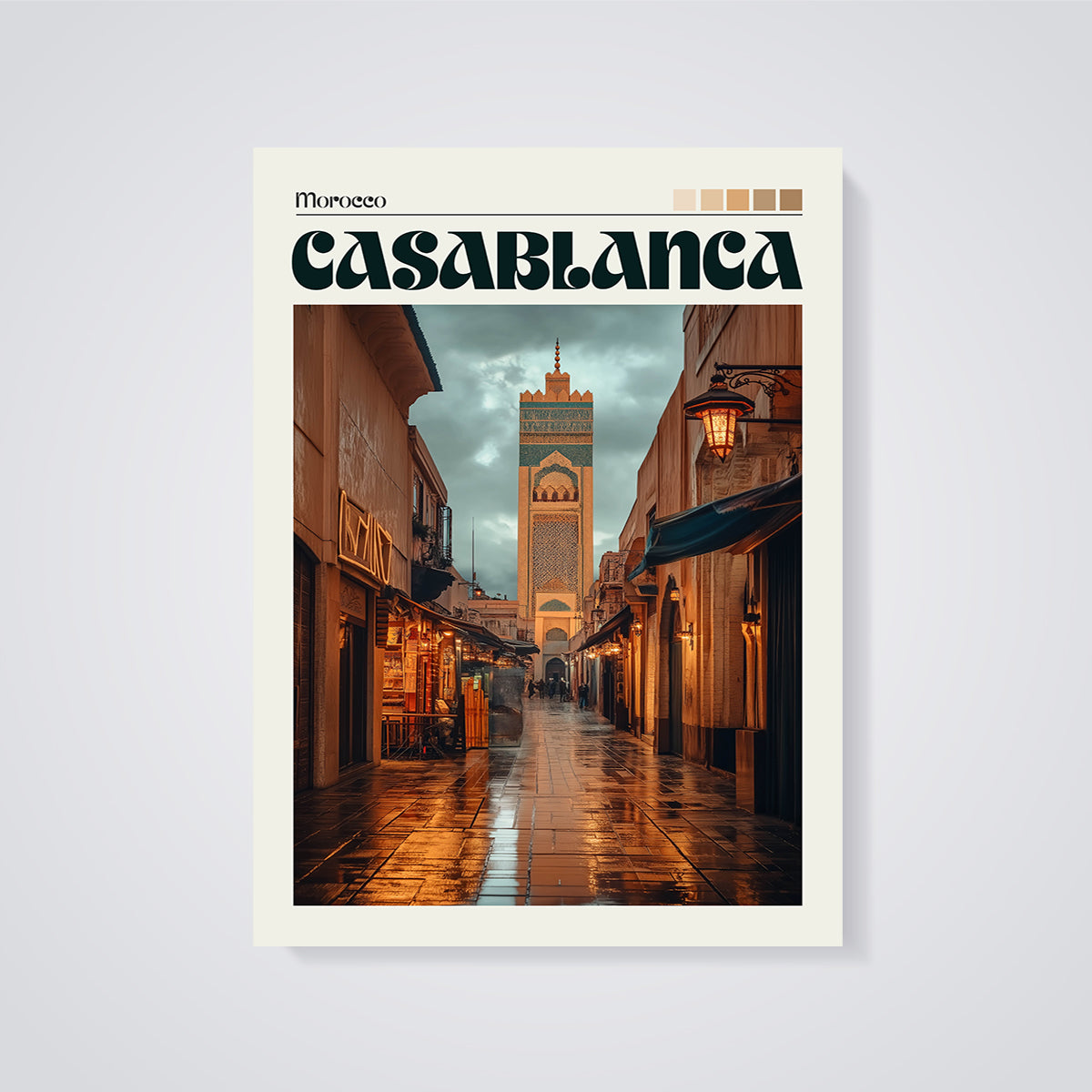 Casablanca Minaret Street Print unframed on a grey background