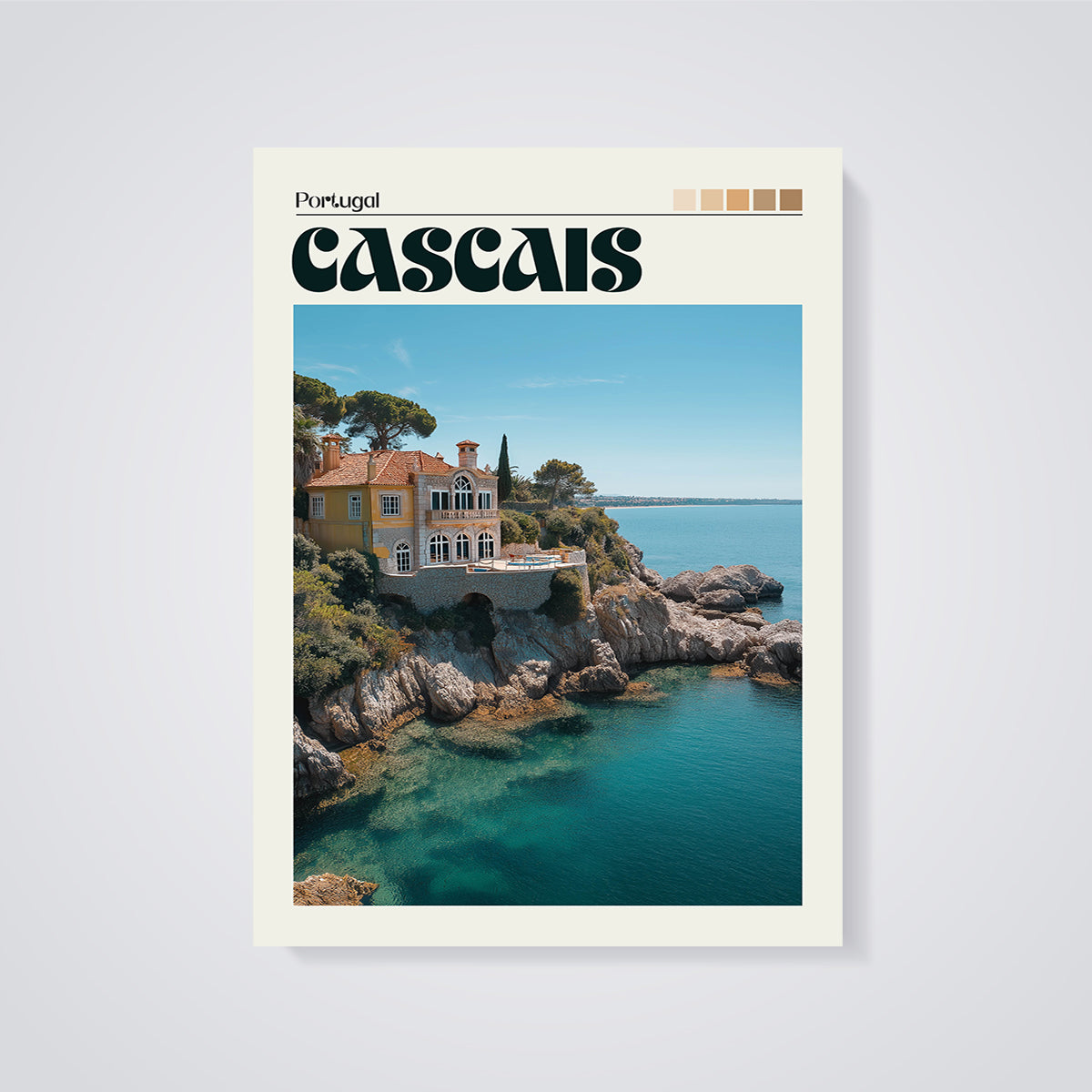 Cascais Coastal Villa Print unframed on a grey background
