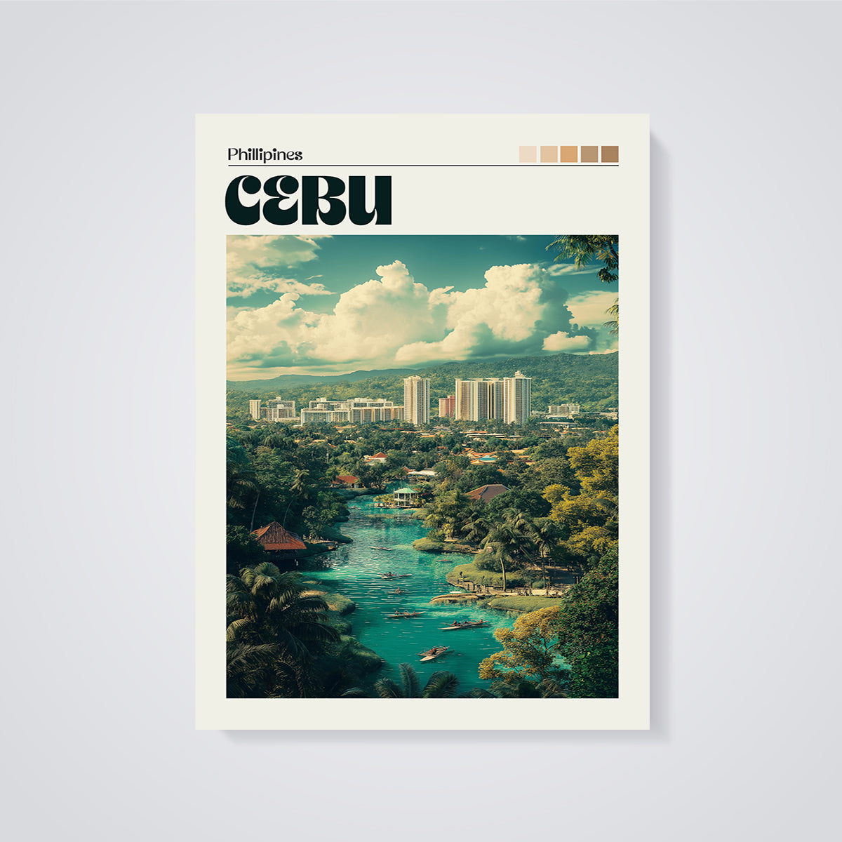 Cebu Philippines River City Print unframed on a grey background