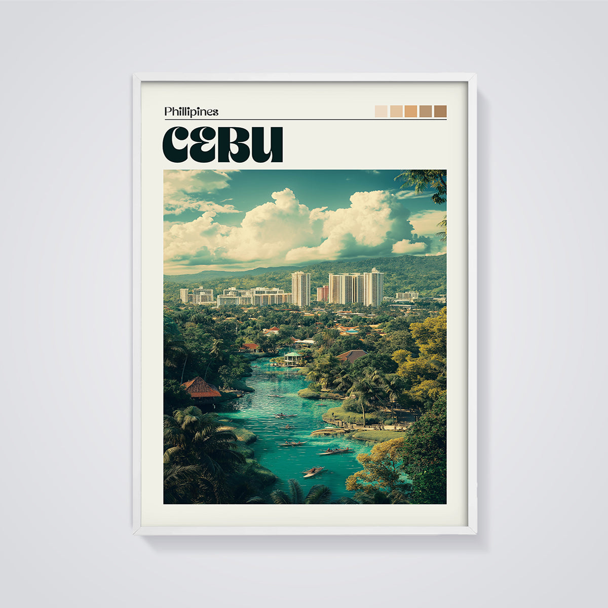 Cebu Philippines River City Print framed in white on a grey background