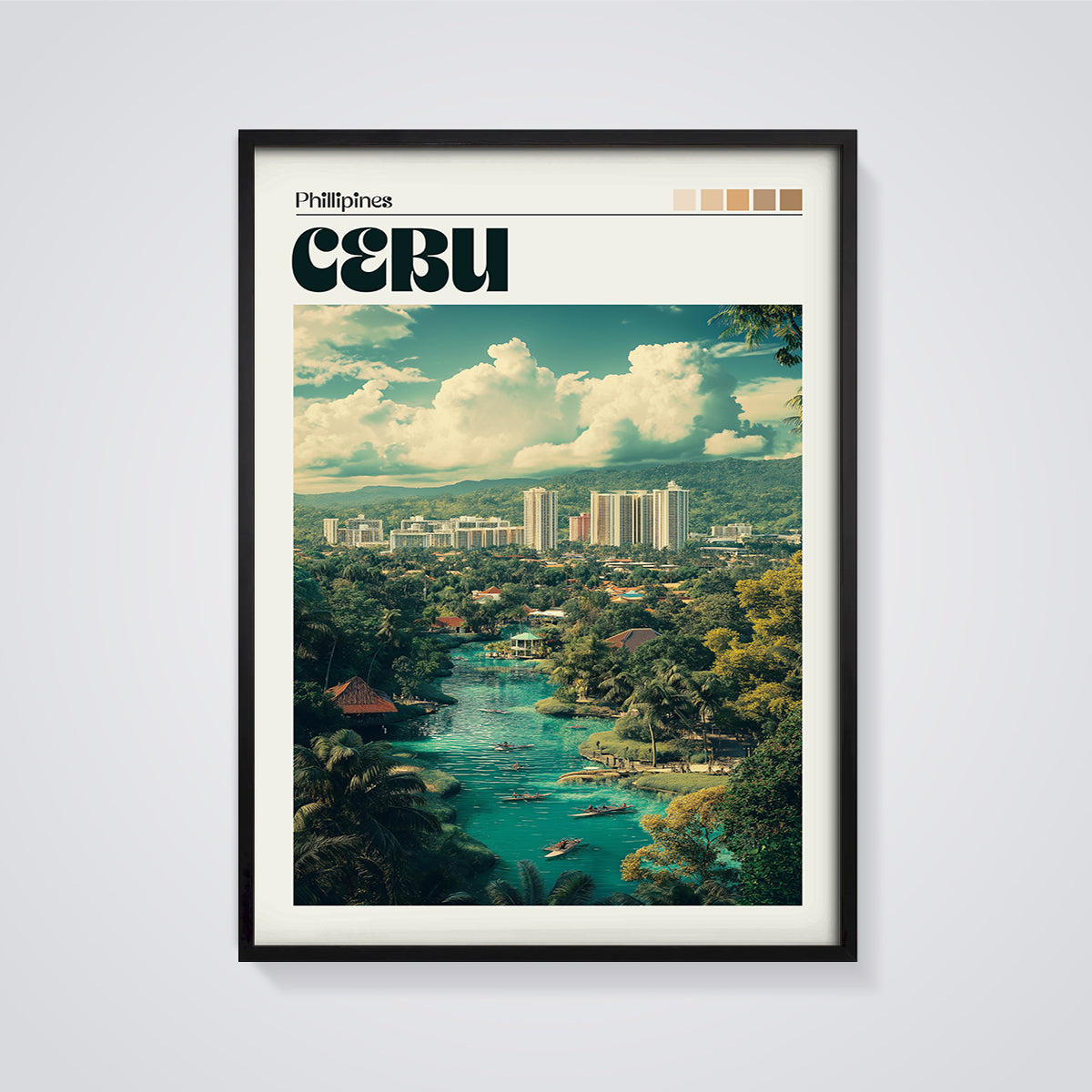 Cebu Philippines River City Print framed in black on a grey background