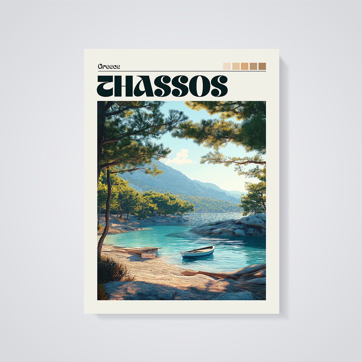 Chassos Greece Boat Cove Print unframed on a grey background