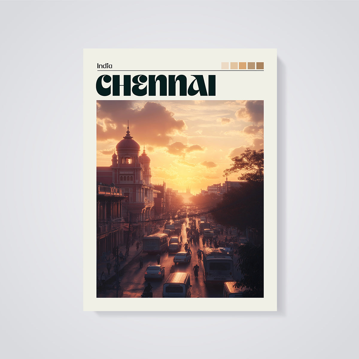 Chennai Sunset Street Print unframed on a grey background