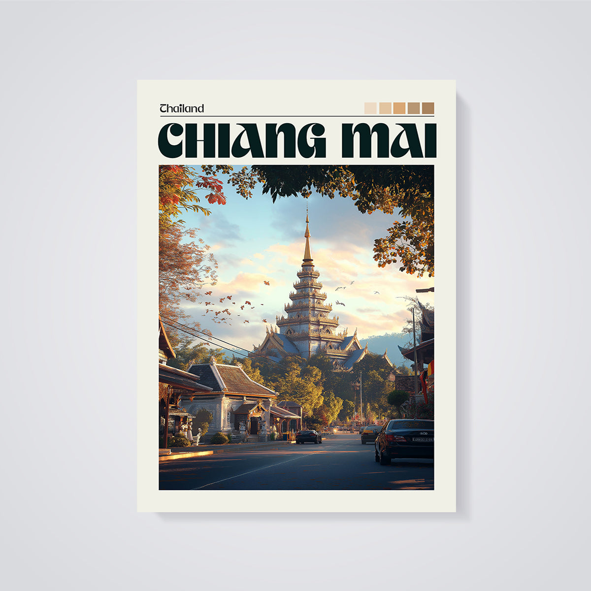 Chiang Mai City View Print unframed on a grey background