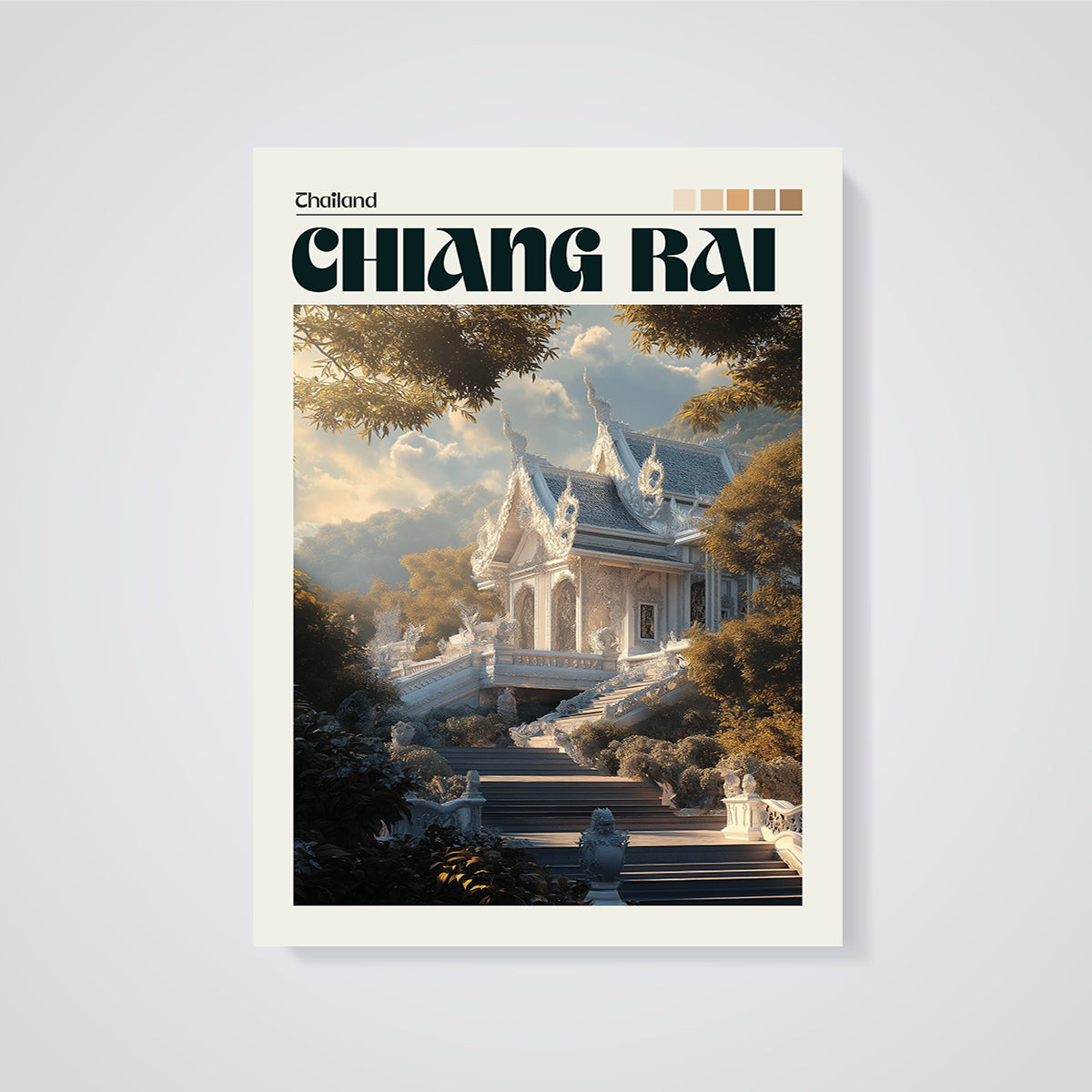 Chiang Rai White Temple Print unframed on a grey background