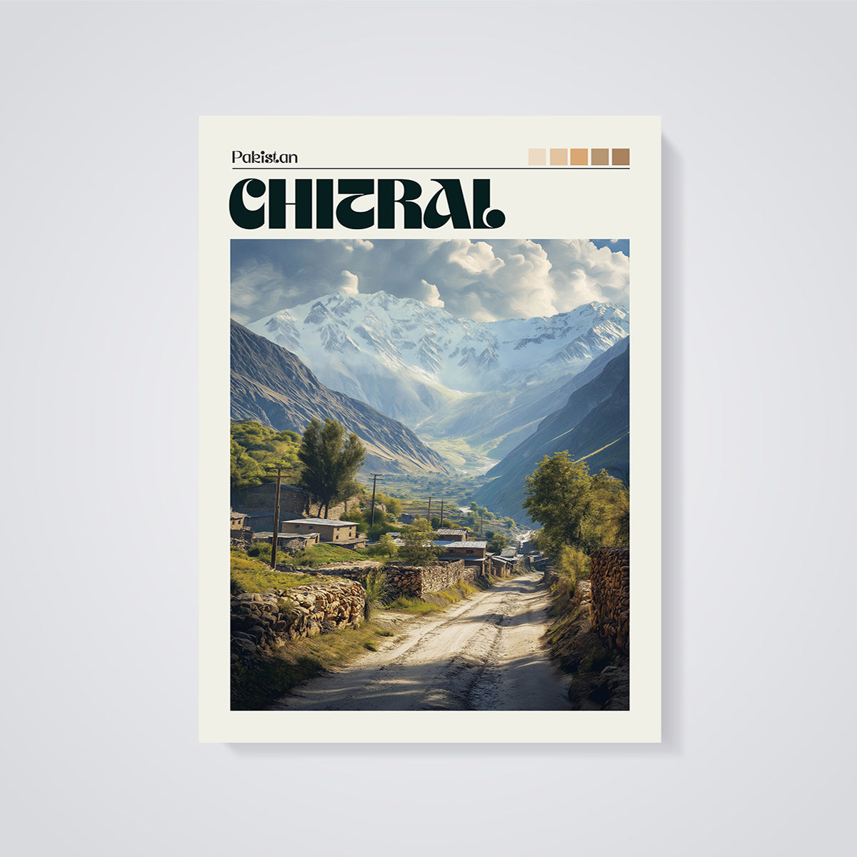 Chitral Valley Pakistan Print unframed on a grey background