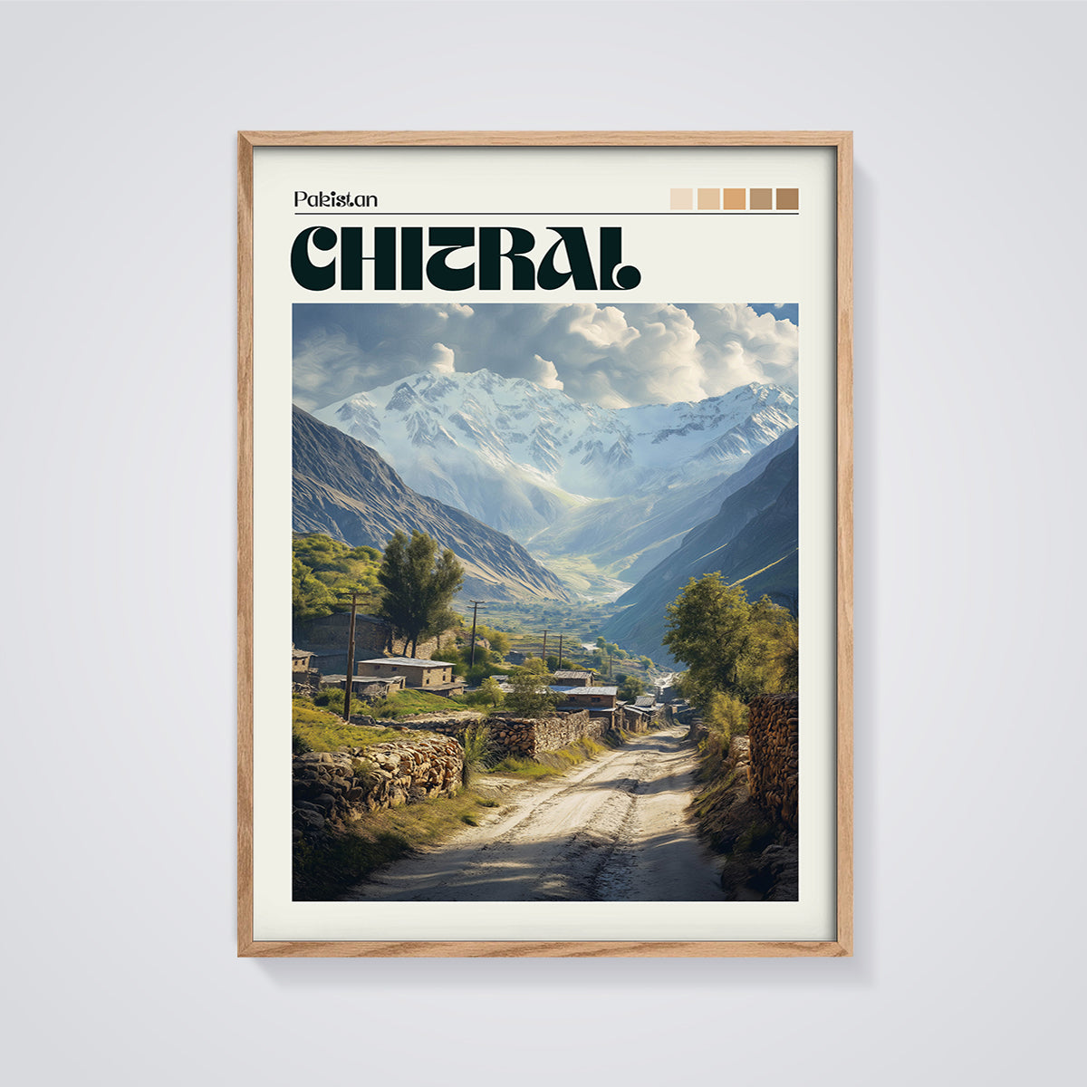 Chitral Valley Pakistan Print framed in oak on a grey background