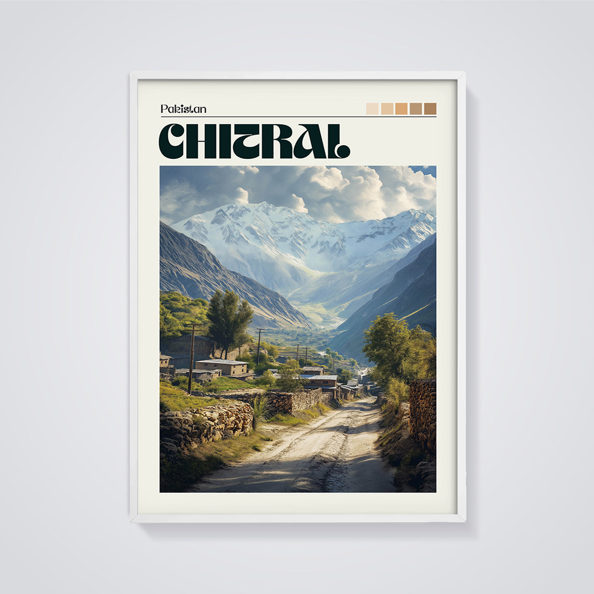 Chitral Valley Pakistan Print framed in white on a grey background