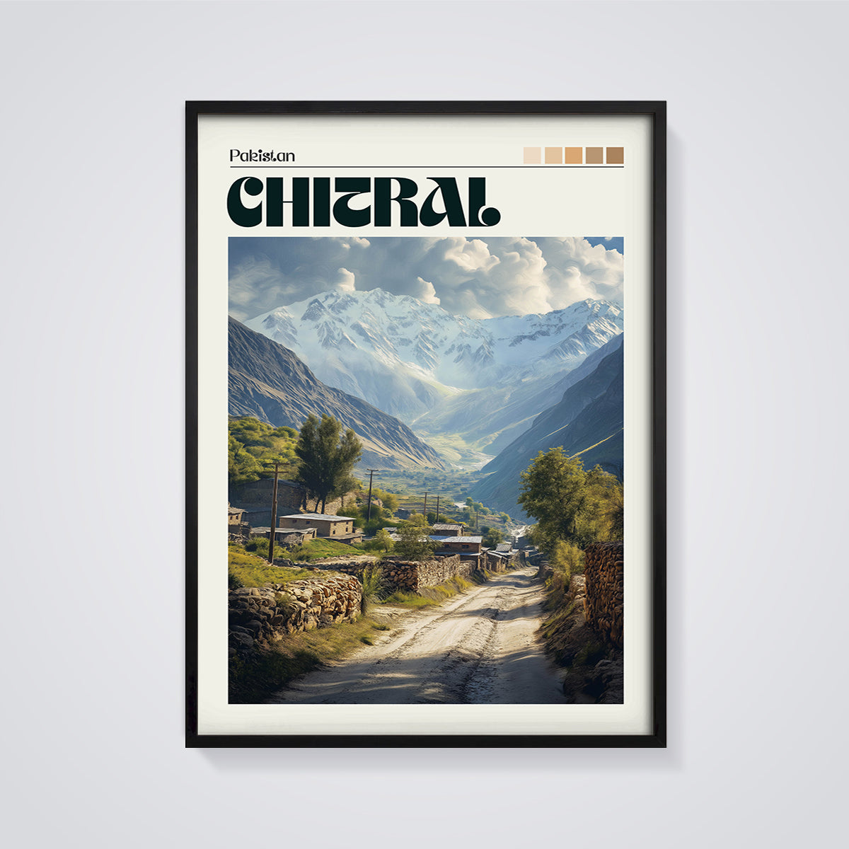Chitral Valley Pakistan Print framed in black on a grey background