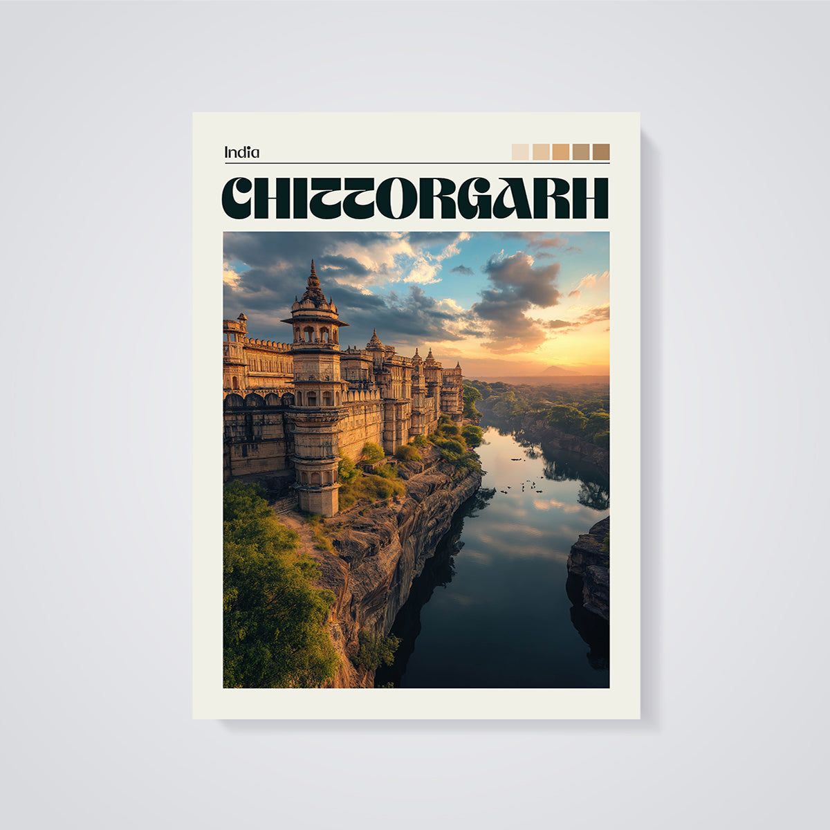 Chittorgarh Fort Sunset Print unframed on a grey background