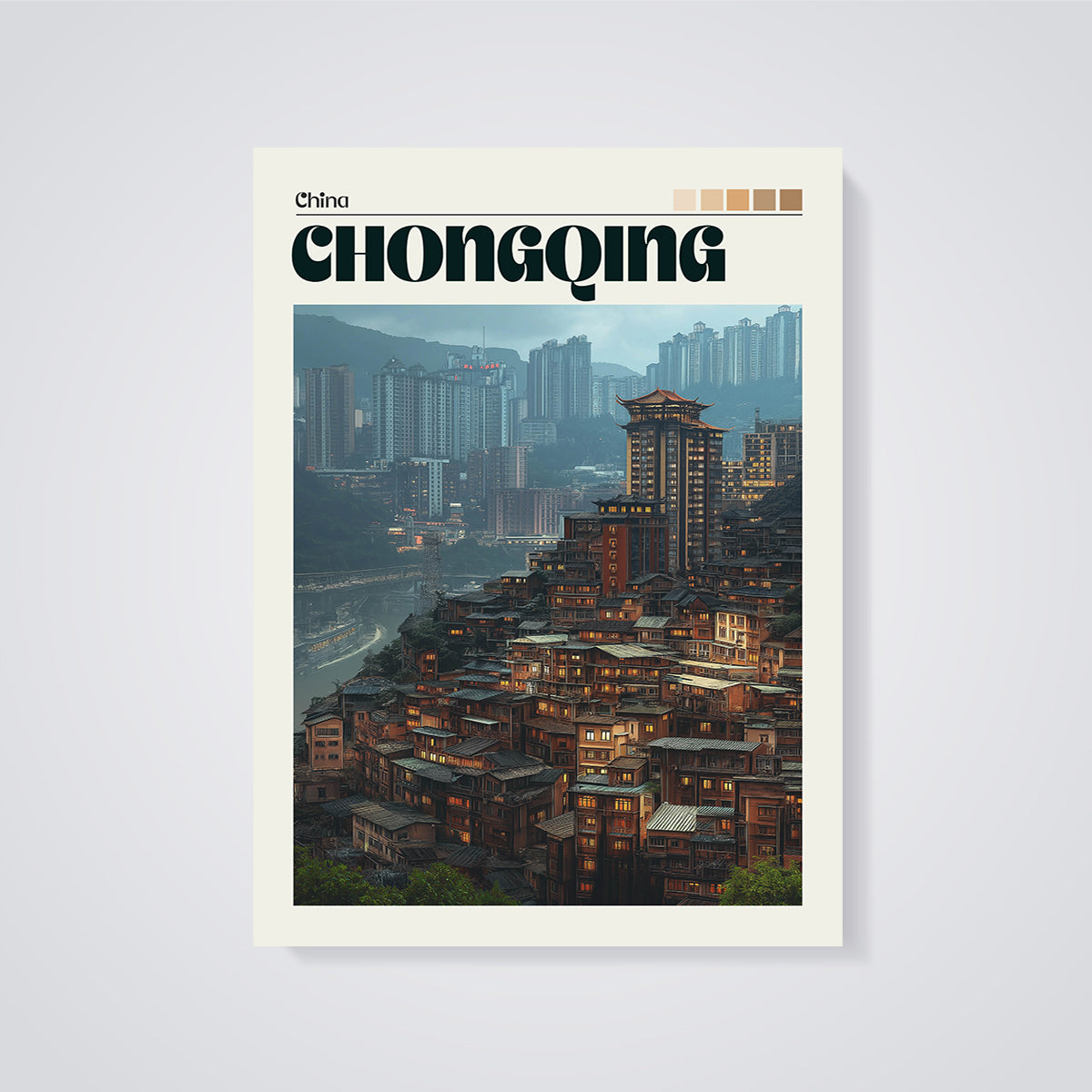 Chongqing Cityscape Print unframed on a grey background