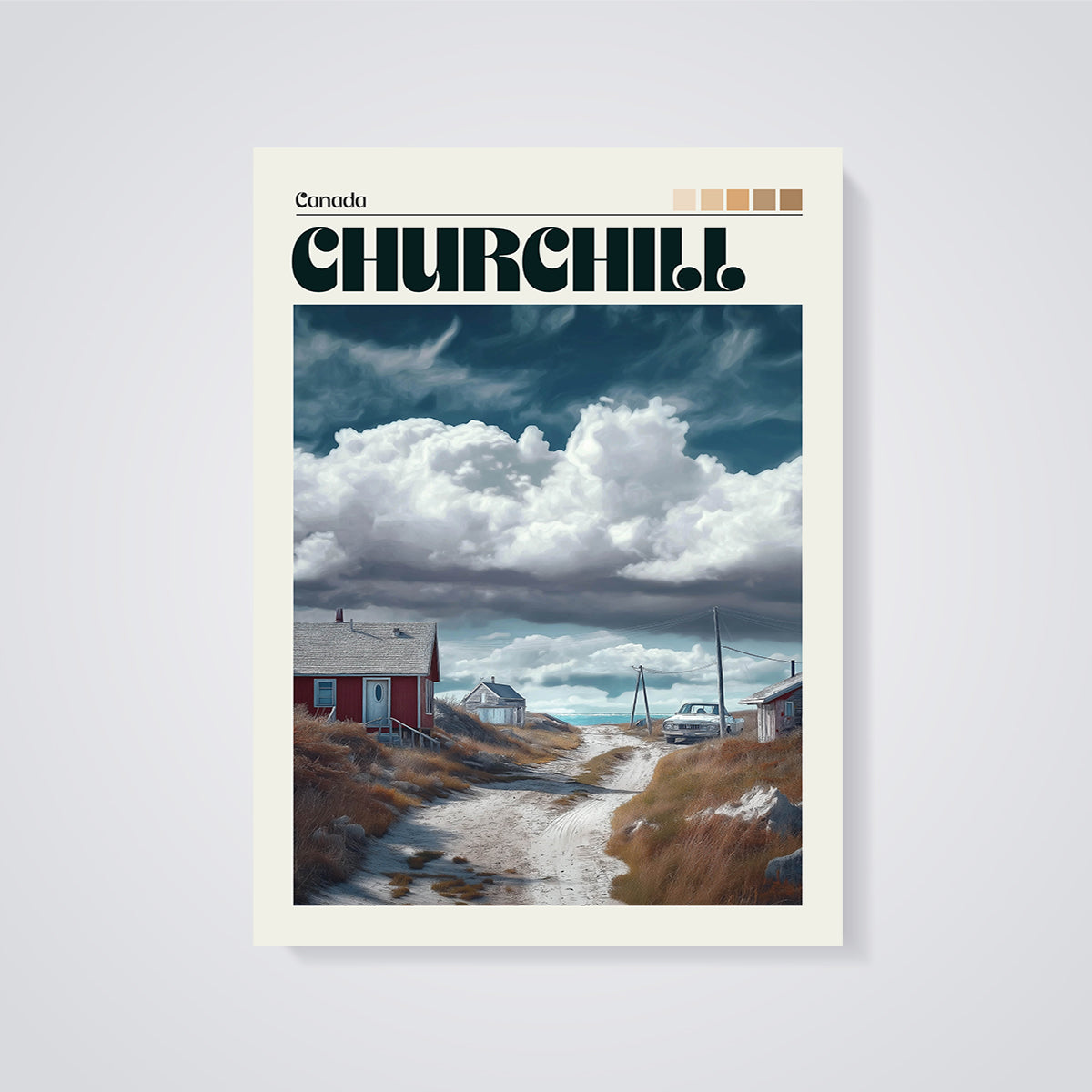 Churchill Coastal Village Print unframed on a grey background