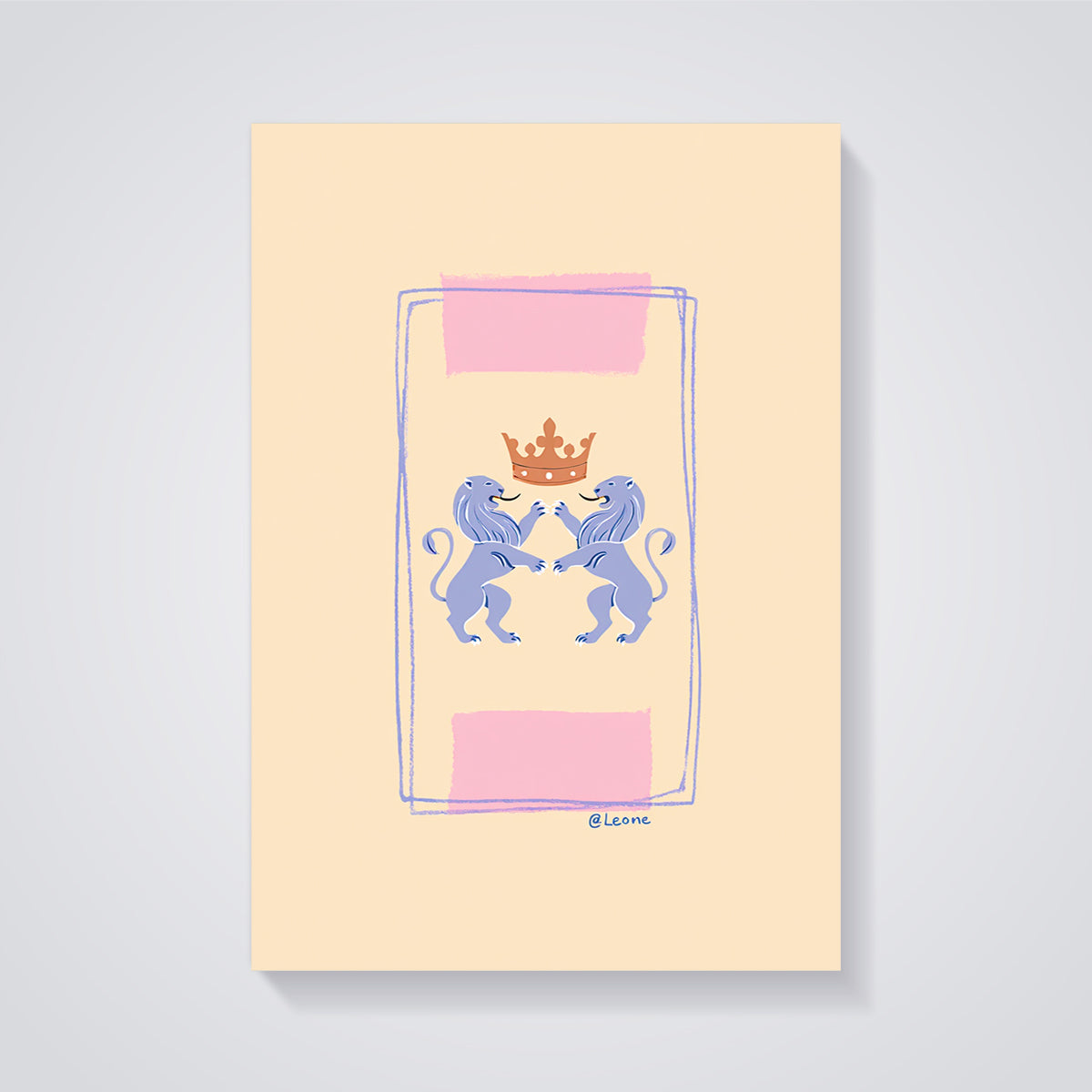 Heraldic Lions Crown Print unframed on a grey background
