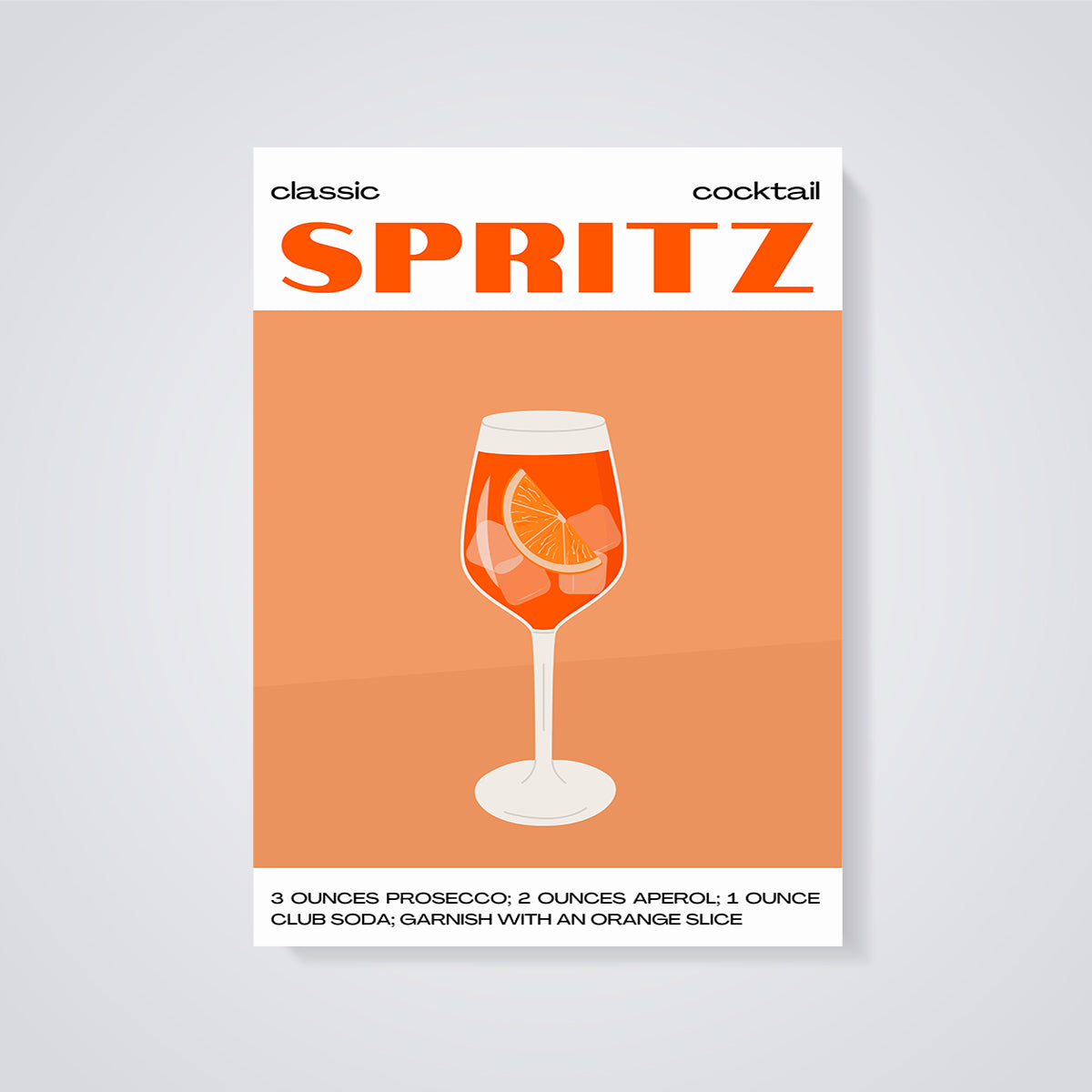 Classic Spritz Cocktail Print unframed on a grey background