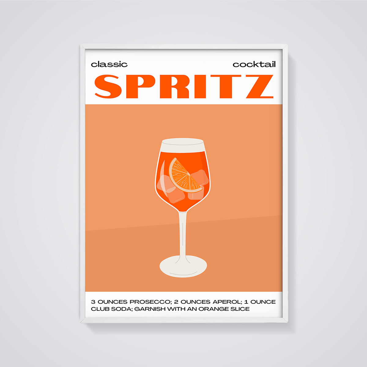 Classic Spritz Cocktail Print framed in white on a grey background