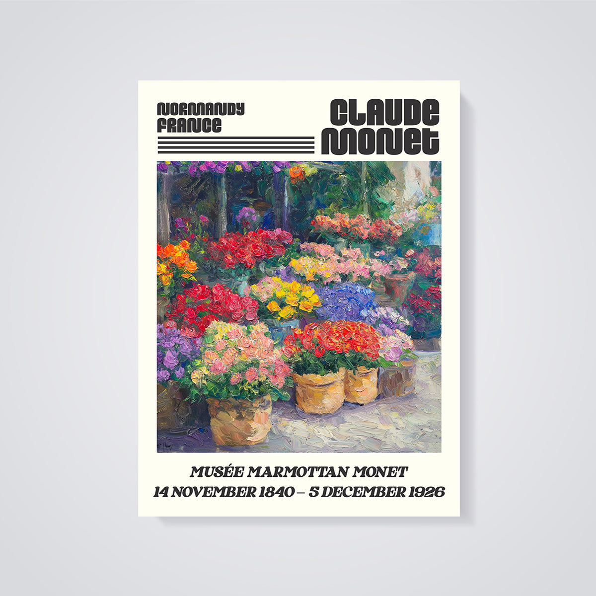 Claude Monet Floral Pots Print unframed on a grey background