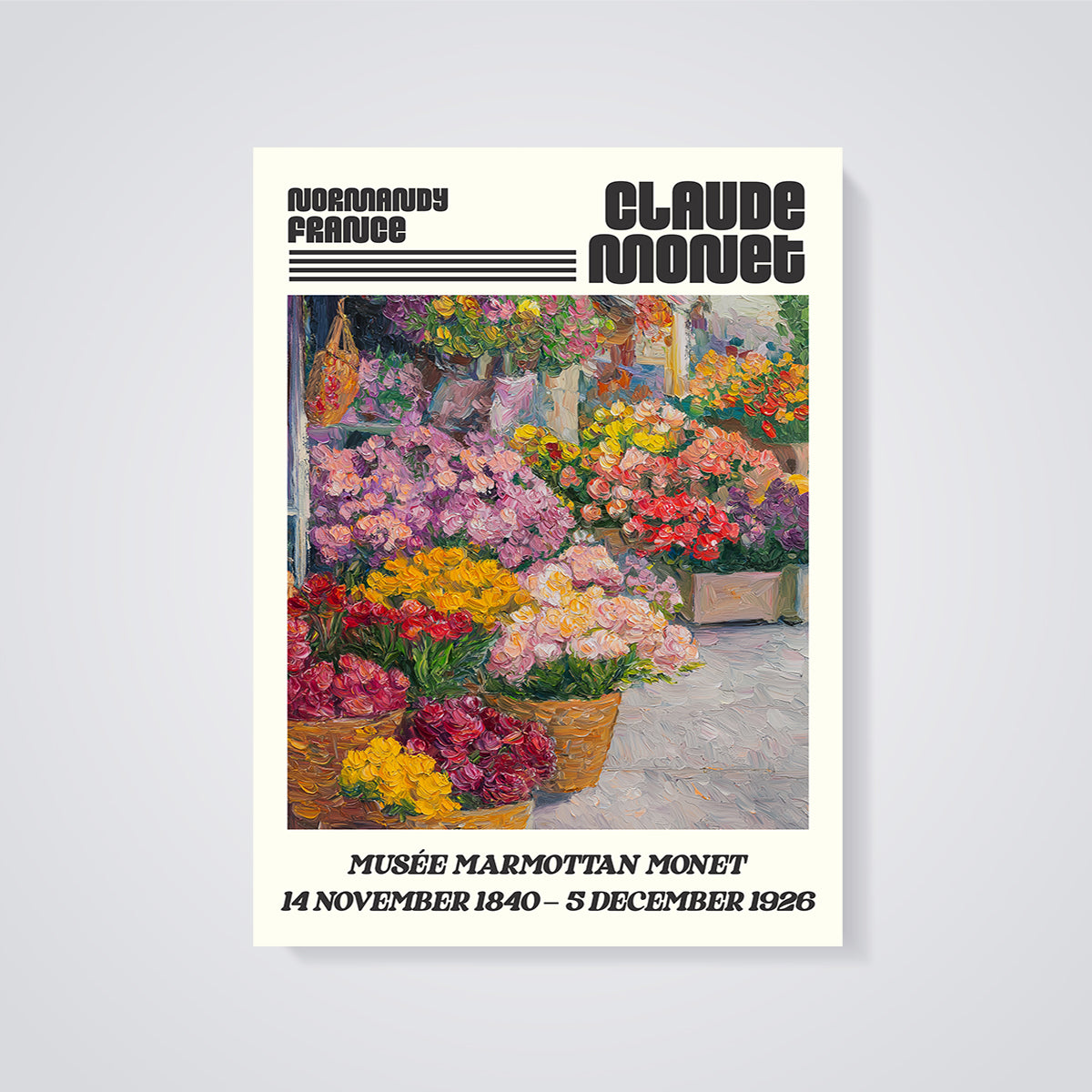 Claude Monet Flower Market Print unframed on a grey background
