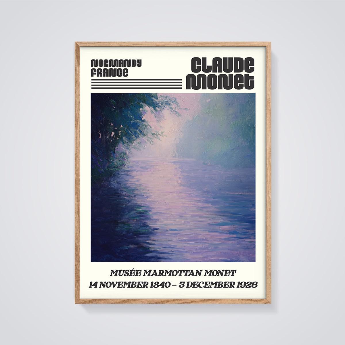 Claude Monet Misty Water Print framed in oak on a grey background
