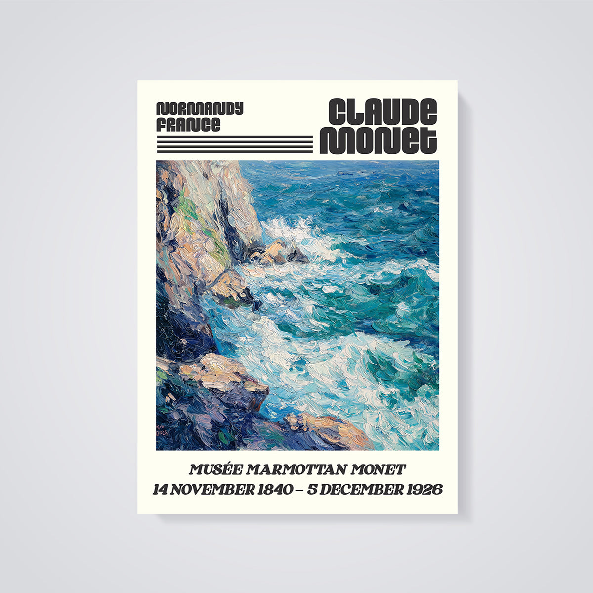 Claude Monet Normandy Waves Print unframed on a grey background