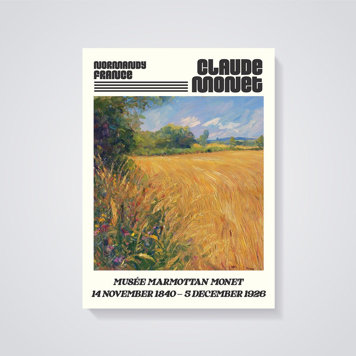 Claude Monet Normandy Wheat Field Print unframed on a grey background