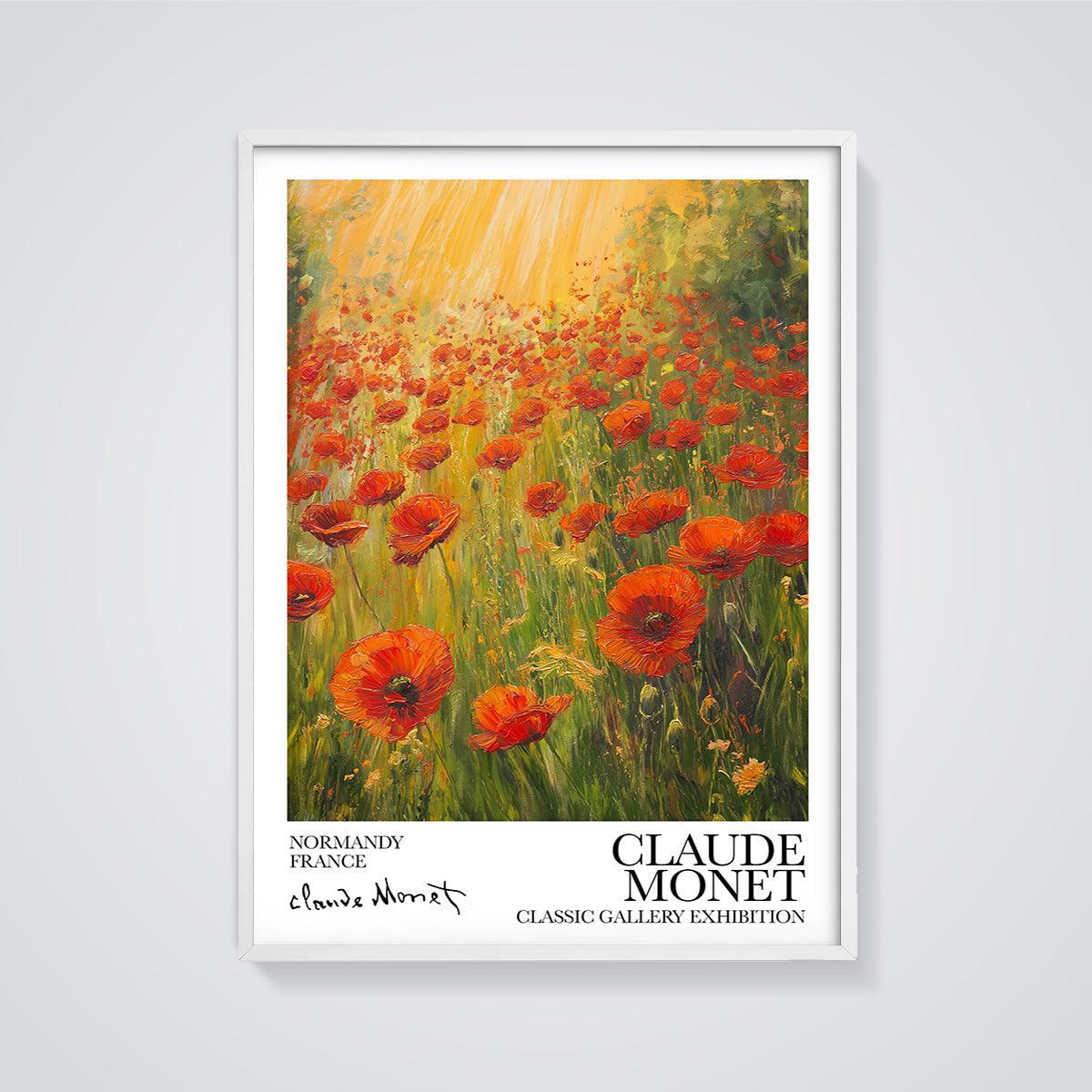 Claude Monet Poppy Field Print Aesthetic framed in white on a grey background