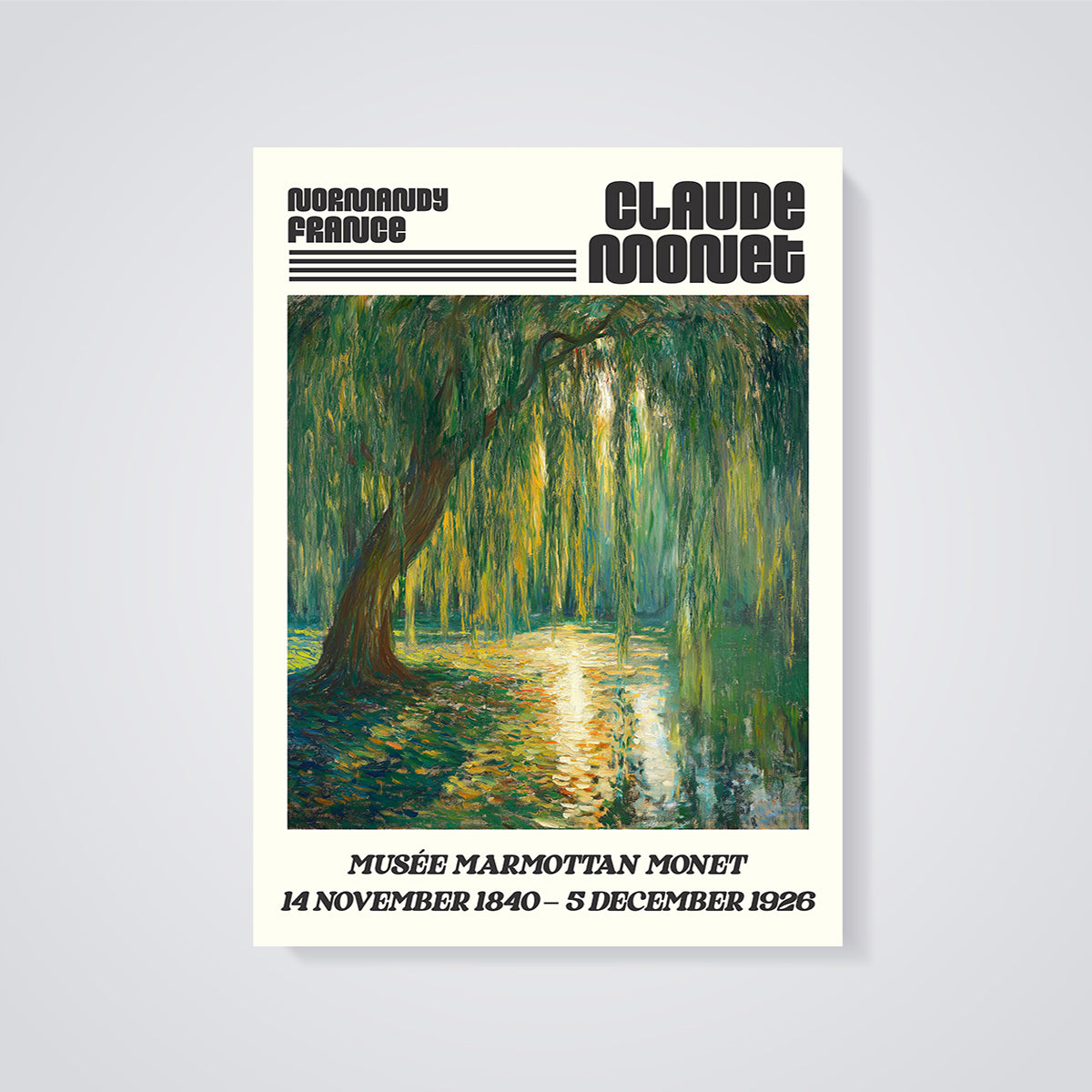 Claude Monet Weeping Willow Print unframed on a grey background