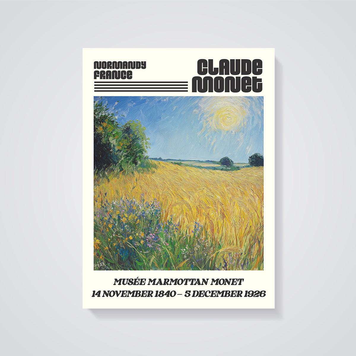 Claude Monet Wheat Field Print unframed on a grey background