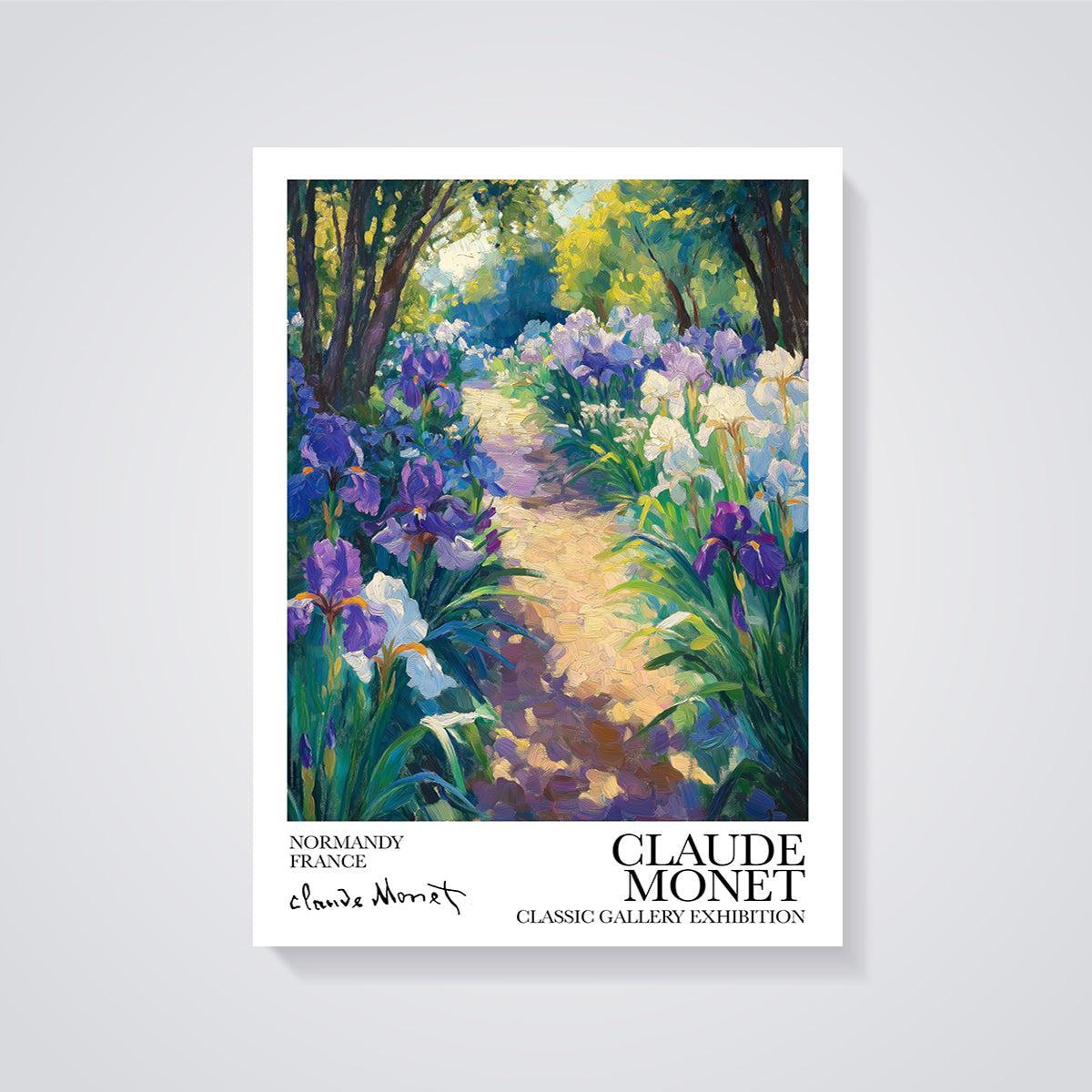 Claude Monet's Irises Garden Path Print unframed on a grey background