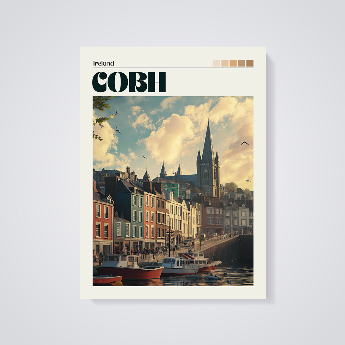 Cobh Ireland Waterfront Print unframed on a grey background