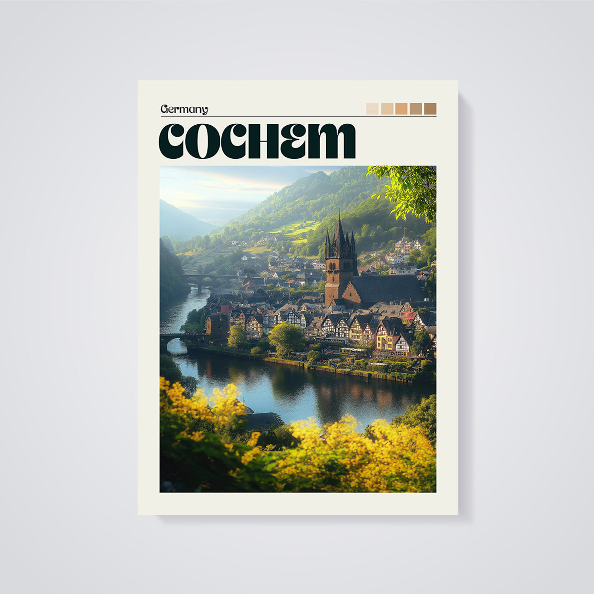 Cochem Germany Townscape Print unframed on a grey background