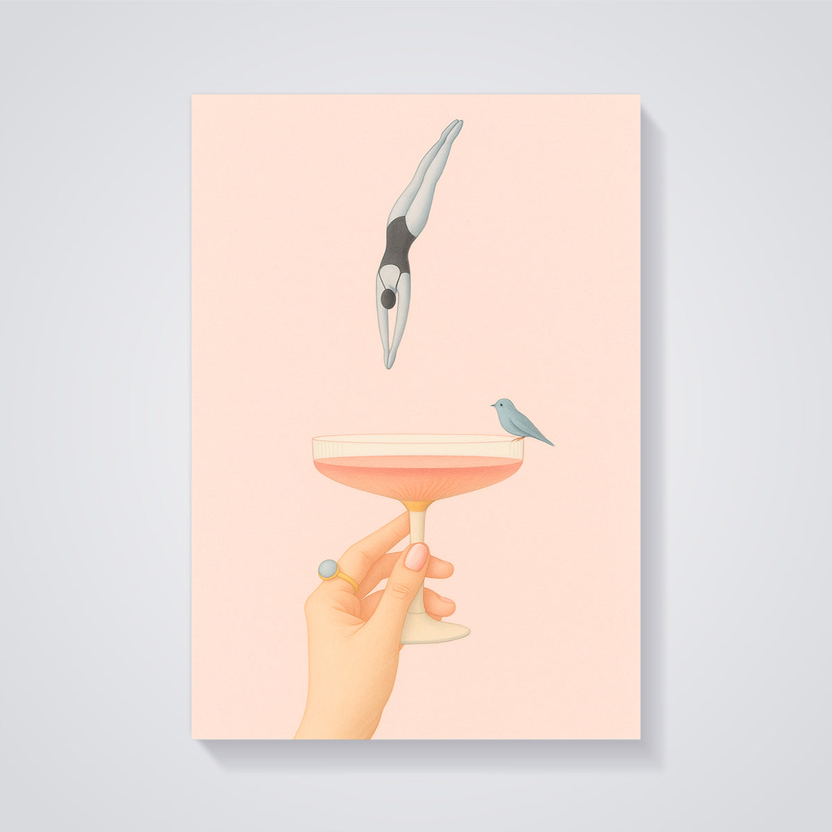 Cocktail Dive Print unframed on a grey background