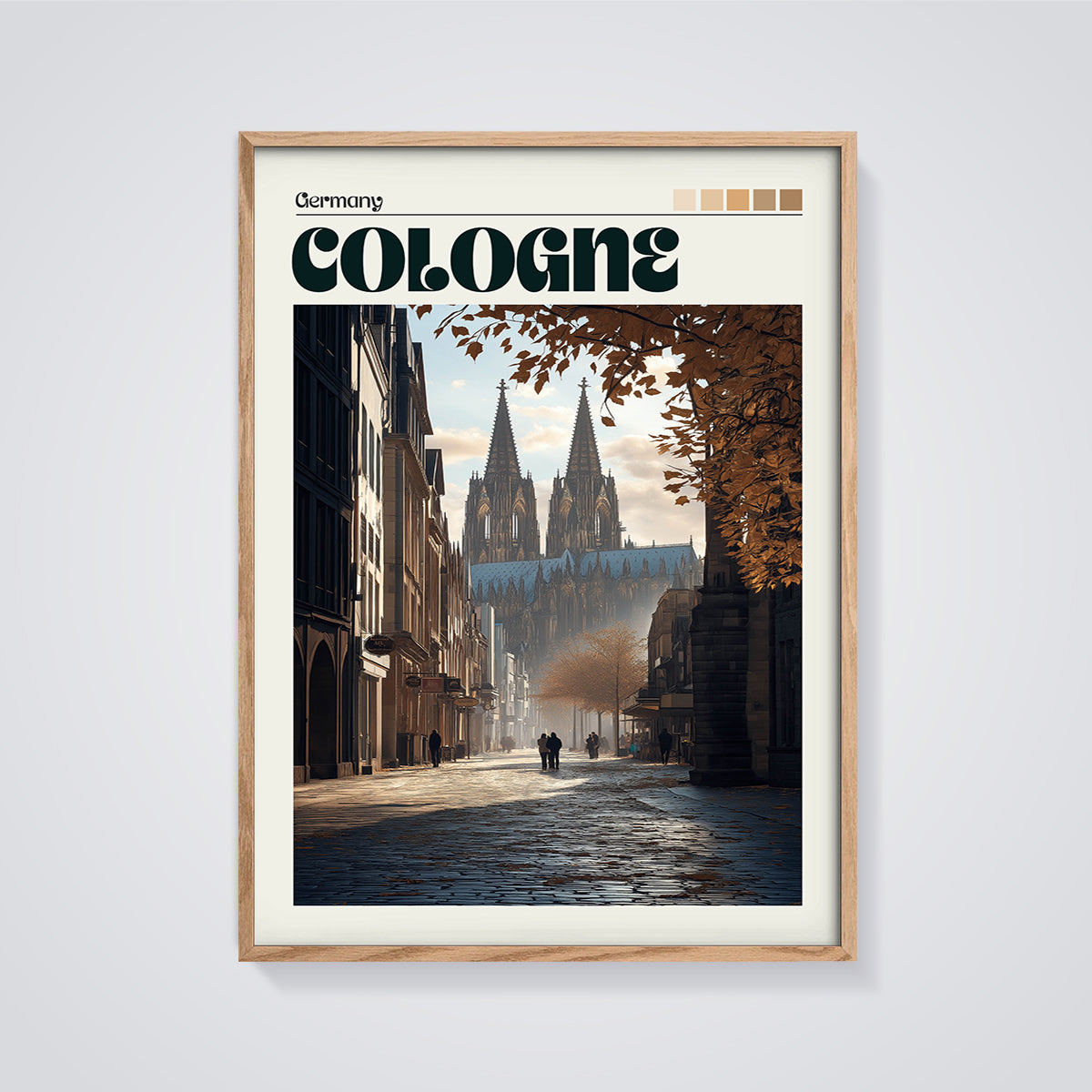 Cologne Germany Cathedral Print framed in oak on a grey background