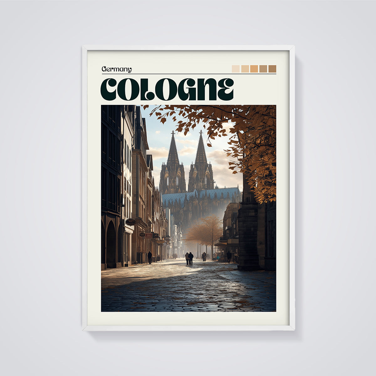 Cologne Germany Cathedral Print framed in white on a grey background